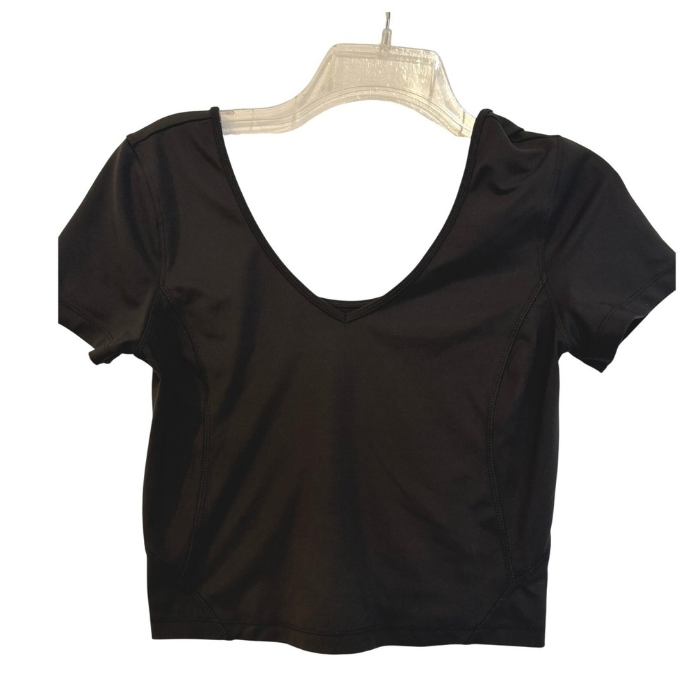 Avia Womens Black V-Neck Short Sleeve Activewear Crop Top Shirt Size S 4-6